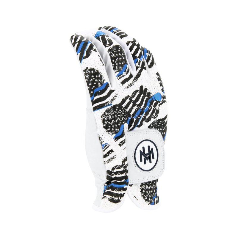 MULLIGAN HOOLIGAN® Men's Golf Glove | Premium Cabretta Leather & Mesh, Breathable Moisture-Wicking Comfort, Unique Standout Design for Men & Women (USA Blue Line, Large, Worn On Right Hand)
