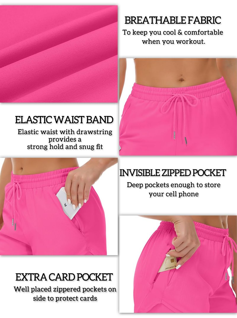 Mancreda Women's Running Shorts with Liner 3 Zipper Pockets Elastic Workout Athletic Gym Yoga Shorts(HPK,S) Hot Pink