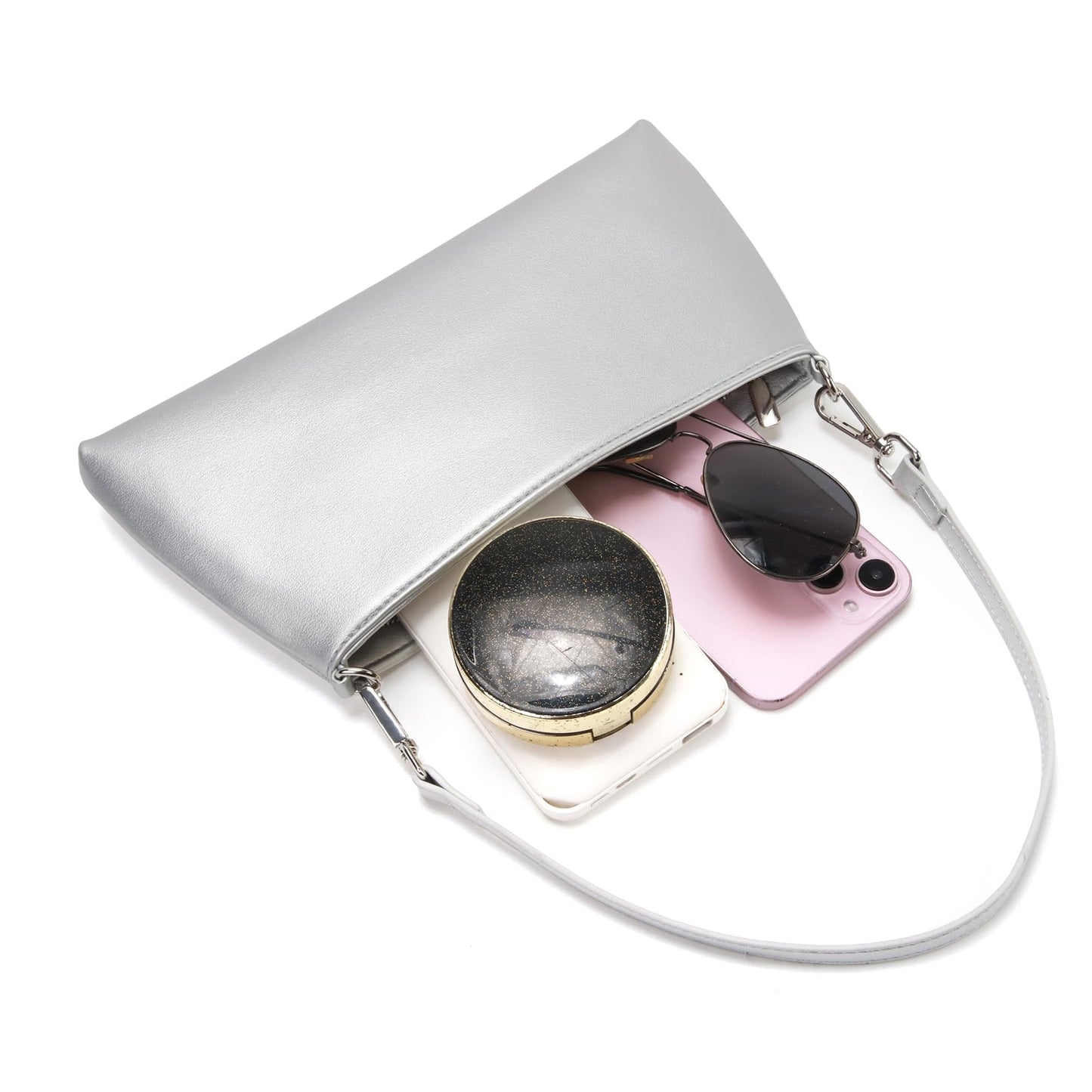 Valleycomfy Women Clutch Purses Ladies Pu Leather Evening Bag Shoulder Bag Handbag for Party/Wedding/Cocktail/Prom/Club, Silver