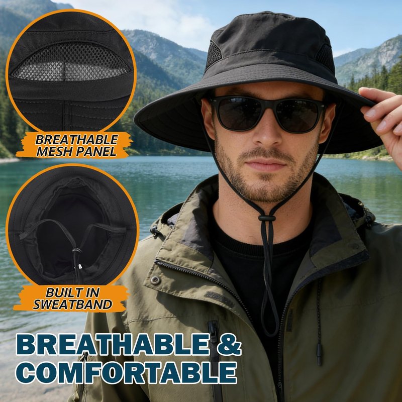 EINSKEY Unisex Sun Hat, Waterproof Wide Brim Bucket Hat Packable Boonie Hat for Fishing Hiking Gardening Safari Beach