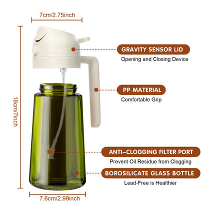 YARRAMATE 16oz/470ml Light-Blocking Dark Oil Sprayer for Cooking, 2 in 1 Olive Oil Dispenser Bottle for Kitchen, Premium Dark Green Glass Oil Bottle, Food-Grade Oil Mister for Air Fryer, BBQ (White)