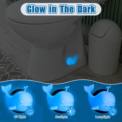 Junkin 2 Pcs Whale Toilet Bolt Covers Decorative Blue Whale Absorb Strong Light Glow in The Dark Toilet Screw Caps Luminous Pla Hide Rusty Bolts Bathroom Decor Accessories for Bolts Bathroom Decor