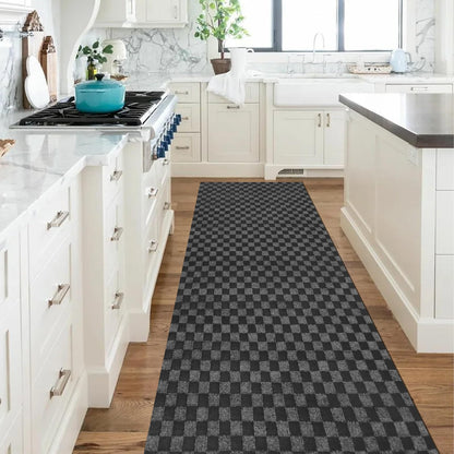 Runner Rug 2 ft x 6 ft, Outdoor/Indoor Rug with Rubber Backing Non Slip for Hallway, Kitchen, Patio, Laundry, RV, Entryway, Garage, Bathroom, Area Rug Carpet, Black Check, Customizable