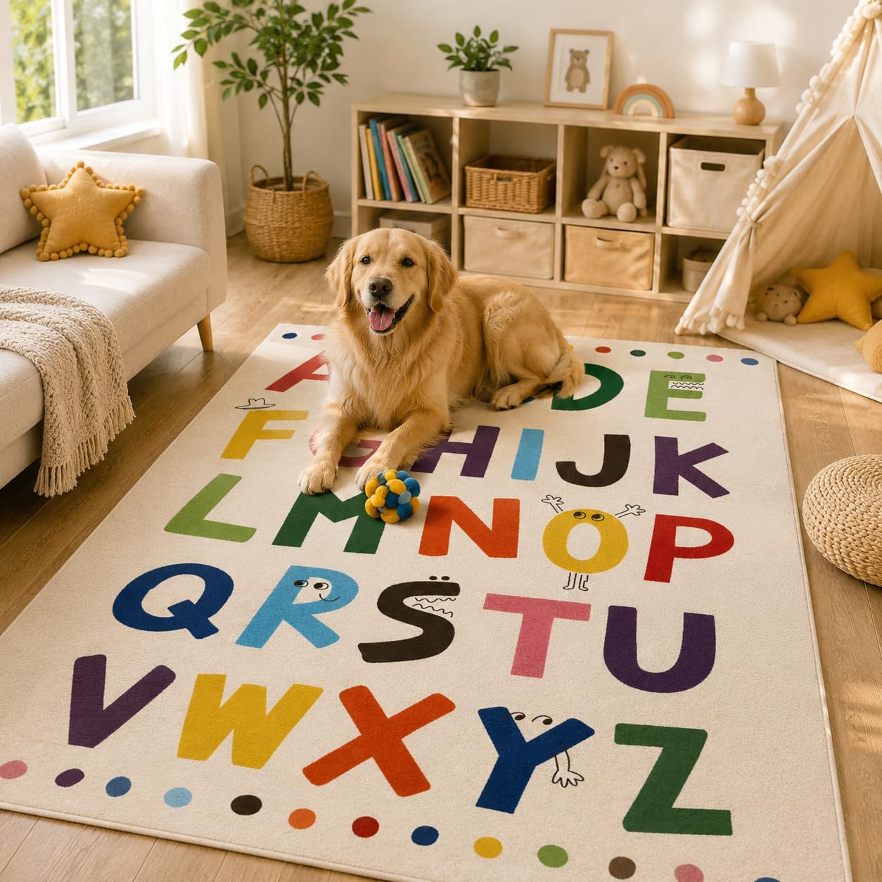 Large ABC Kids Area Rugs 4x6ft, Kindergarten and Preschool Educational Learning Alphabet Area Rugs Playroom Kids Puzzle Rugs Suitable for Children's Rooms,For Nursery, Classroom, Baby Daycare