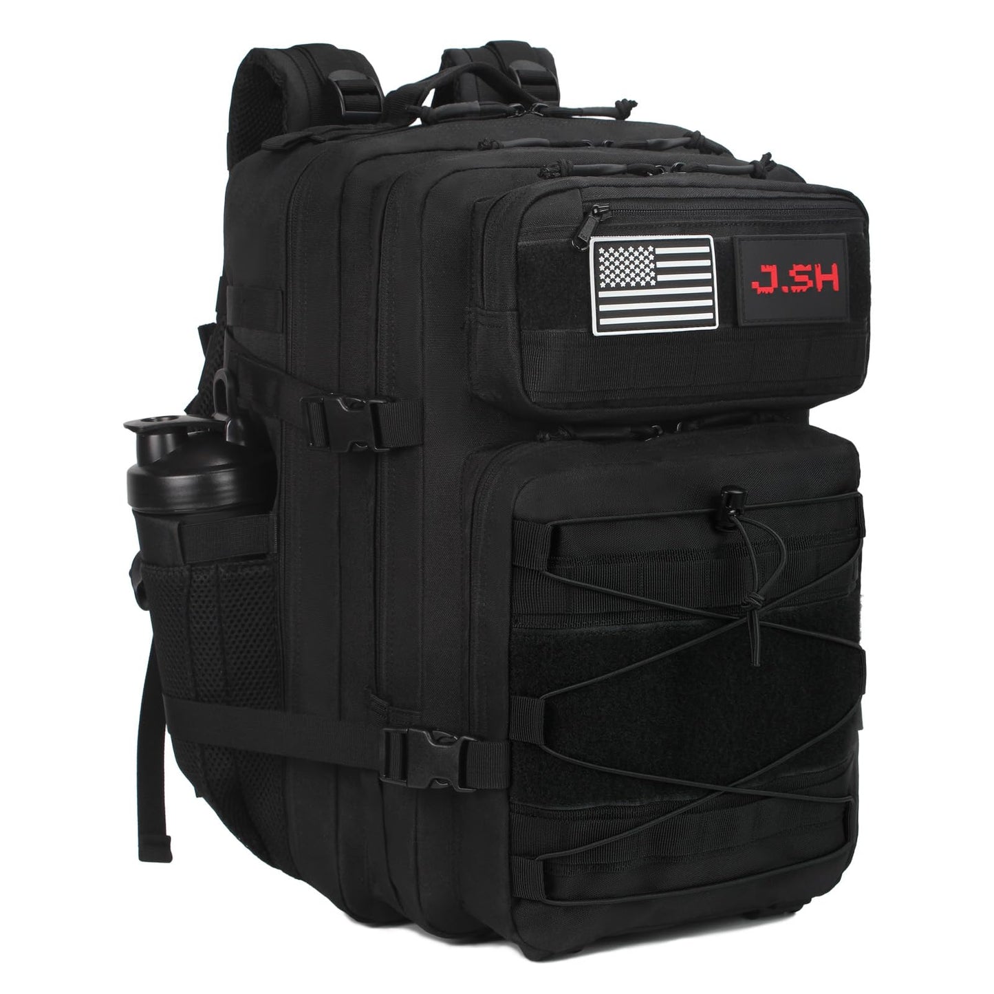 J.SH 45L Large Military Tactical Backpack for Men, EDC MOLLE Backpack, 900D Oxford Nylon, 3-Day Assault Rucking Pack, Heavy-Duty Tactical Gear for Outdoor Hiking,Gym, Rugged Survival&Bug Out Bag-Black