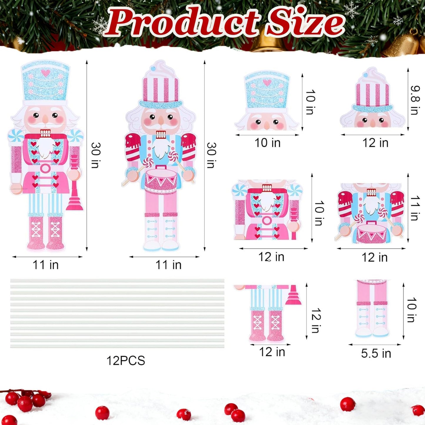 GOLDCROW 2 Pcs Nutcracker Yard Stakes, Christmas Nutcracker Porch Sign, Pink Christmas Yard Decorations for Lawn, Garden, Outdoor Xmas Winter Holiday Party Supplies