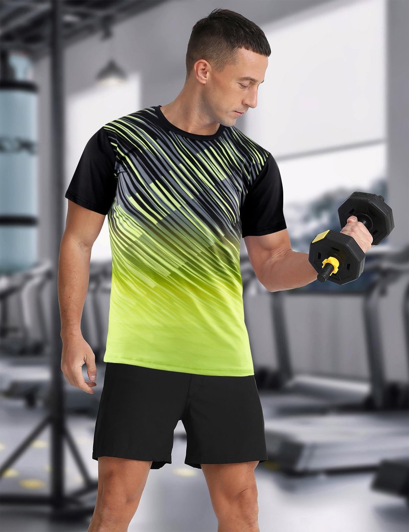 Men's Athletic T-Shirt Performance Gym Shirt Quick Dry Moisture Wicking Running Workout Outdoor Activities Short Sleeve Tops Yellow Stripes L
