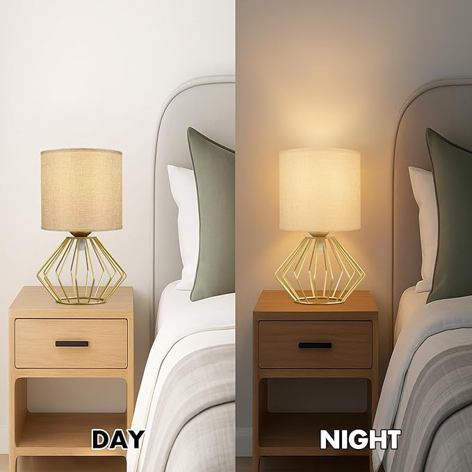 Hamilyeah Gold Table Lamps Set of 2, Modern Bedside Lamps with Fabric Shade, Simple Table Lamps for Bedroom, Living Room, Office, Desk Lamp for Night Stand