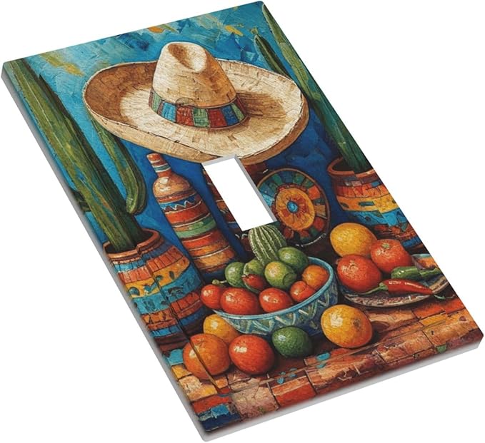 Decorative Art Light Switch Covers Mexican Sombrero & Serape Vibes Single Toggle Wall Plate Decorative Switchcover Electrical Switchplate for Home Decor