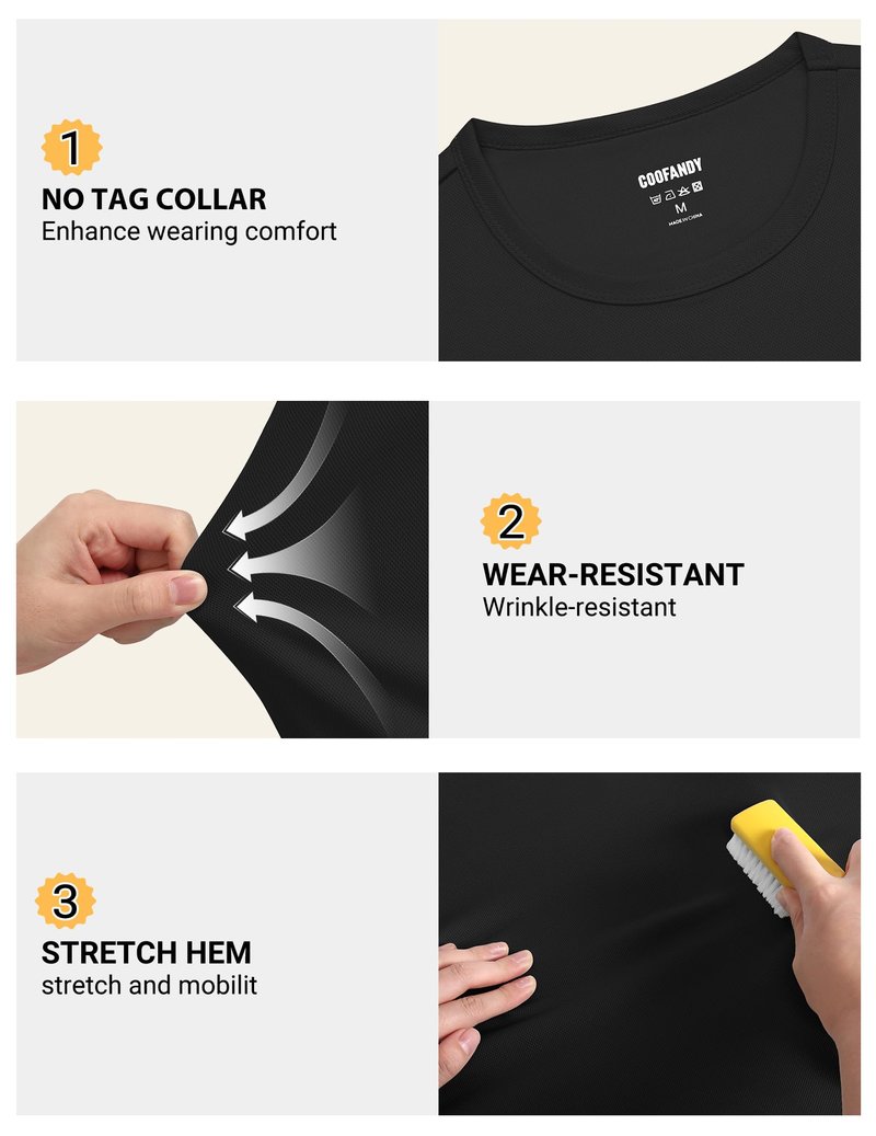 COOFANDY Men's Workout T-Shirts 3 Pack Quick Dry Moisture Wicking Athletic Shirts Crew Neck T Shirts