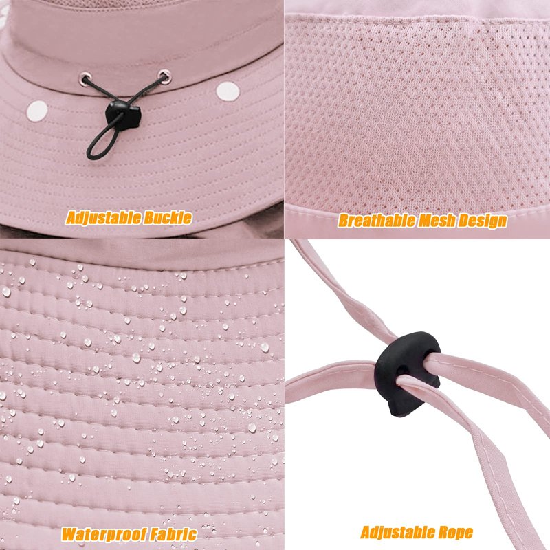 Fishing Hat for Men & Women, Outdoor UV Sun Protection Wide Brim Hat with Face Cover & Neck Flap (Pink)