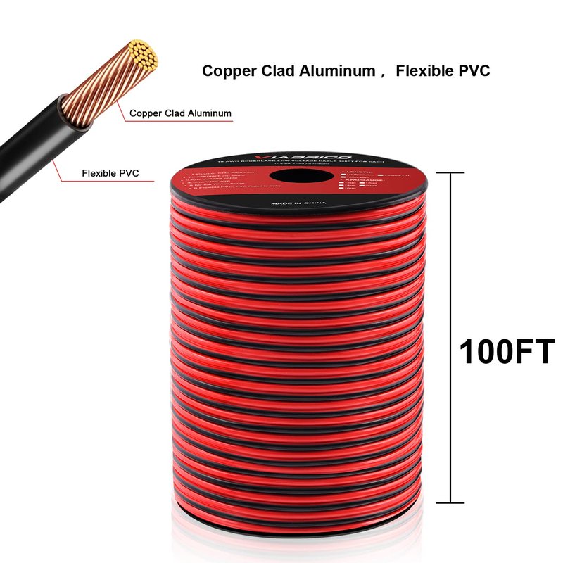 VIABRICO 16 Gauge Wire, 16AWG Automotive Wire Electrical Wire 100FT 2 Conductor Red Black 12V/24V DC Cable LED Strips Extension for Light RC Car Speaker