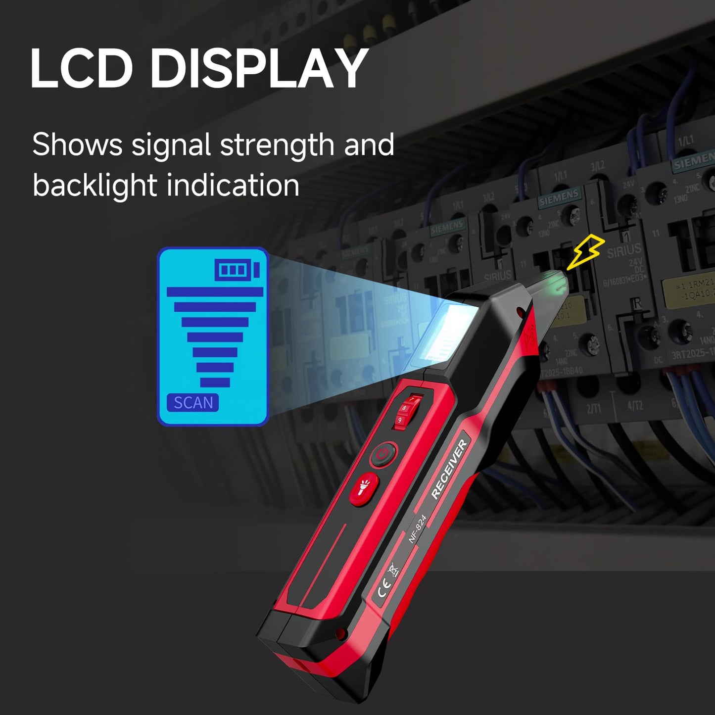 NOYAFA Rechargeable Circuit Breaker Finder with LCD Display & GFCI Outlet Tester, NCV AC Electric Tester Circuit Tracer, Adjustable Sensitivity, Flashlight- NF-824
