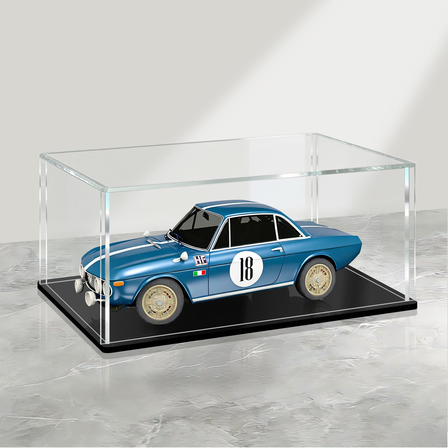 LANSCOERY Acrylic Display Case, 10x5x4 in, Upgraded Thickened UV-Resistant Showcase, 98% Clarity Dustproof Box with Glossy Black Base for Action Figures, LEGO & Models, Includes Scraper & LED Light
