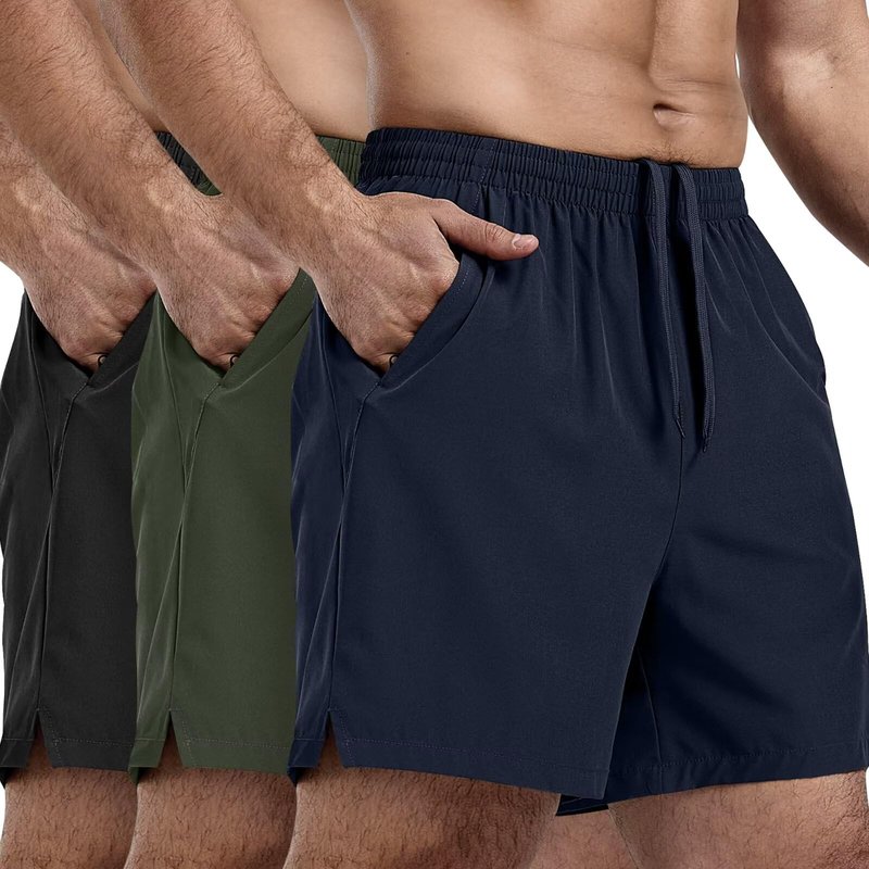 FIONECA 3 Pack Men's Athletic Running Shorts 5 Inch,Quick Dry Gym Workout Shorts with Zip Pockets