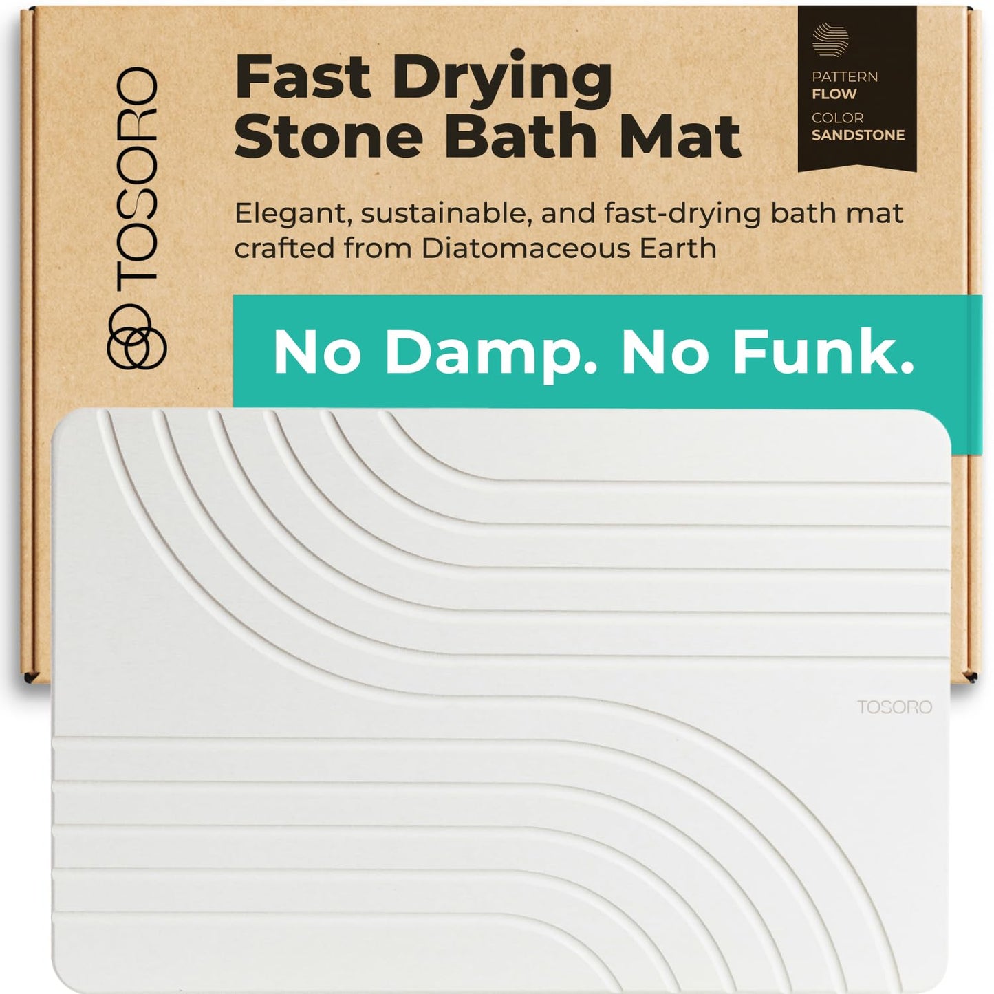 TOSORO - Stone Bath Mat Diatomaceous Earth Shower Mat Non-Slip Super Absorbent Diatomite Stone Bath Mats for Bathroom Floor Quick Drying Natural Easy to Clean (23.5 x 15) - Sandstone