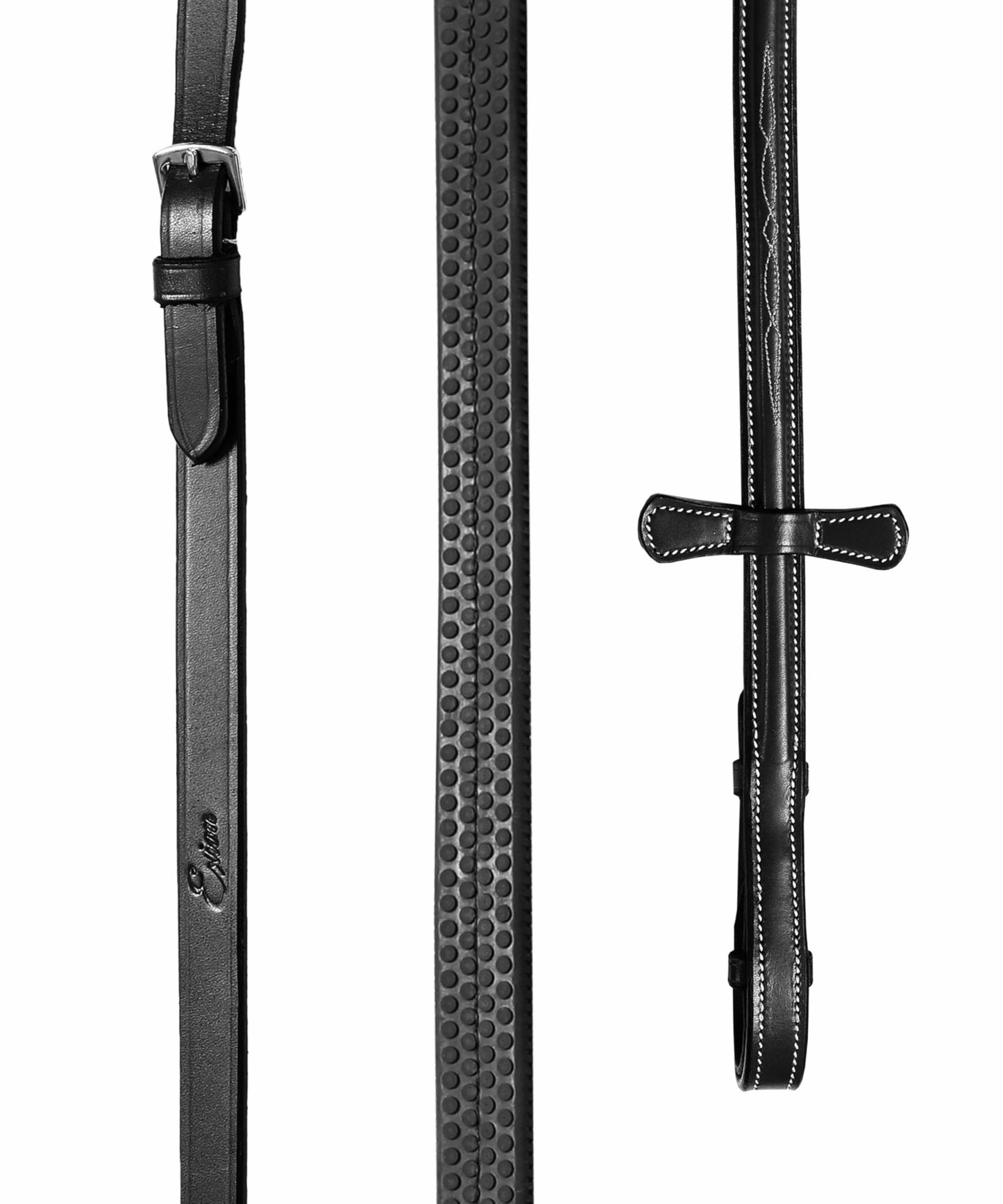 Exion 5/8" (16mm) Designer Stitched Raised Leather Rubber Reins | Premium Grip English Horse Reins with Hook Studs