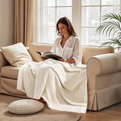 NEXHOME PRO Super Soft Blanket for Women, Cozy Blanket Warm Reversible Knit Lightweight Throws for Couch, Sofa Bed, Picnic, Heather Ivory, 50 x 60 inches