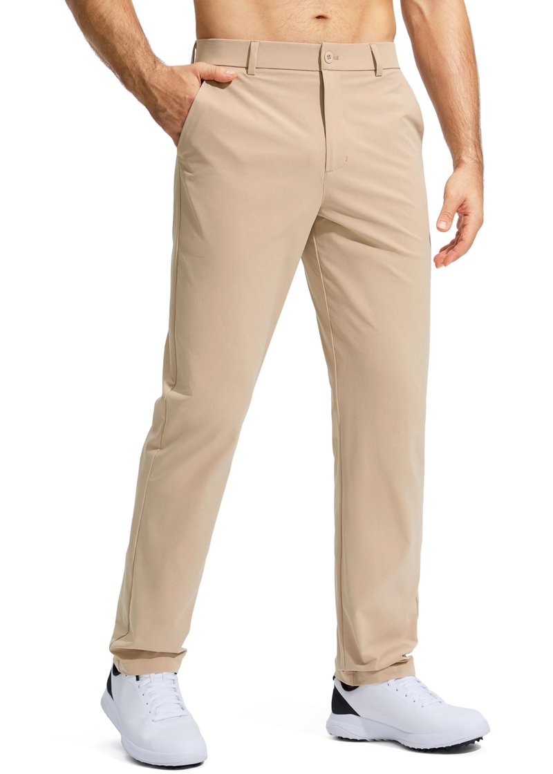 Pudolla Golf Pants for Men Stretch Dress Pants Mens Work Pants 32 Lightweight Quick Dry Casual Slacks Trousers with Pockets(Khaki 32Wx32L)