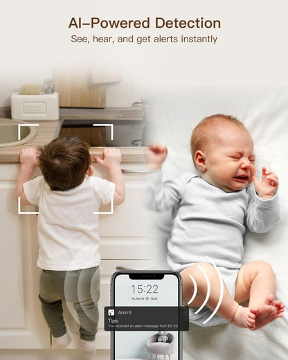 ARENTI Baby Monitor 2 Cameras, Smart Baby Camera with 5-Inch Wireless Display, Super Night Vision, Temperature Sensor, Sound Detection, Auto Motion Tracking, 2-Way Audio, VOX Mode(B2 Set)