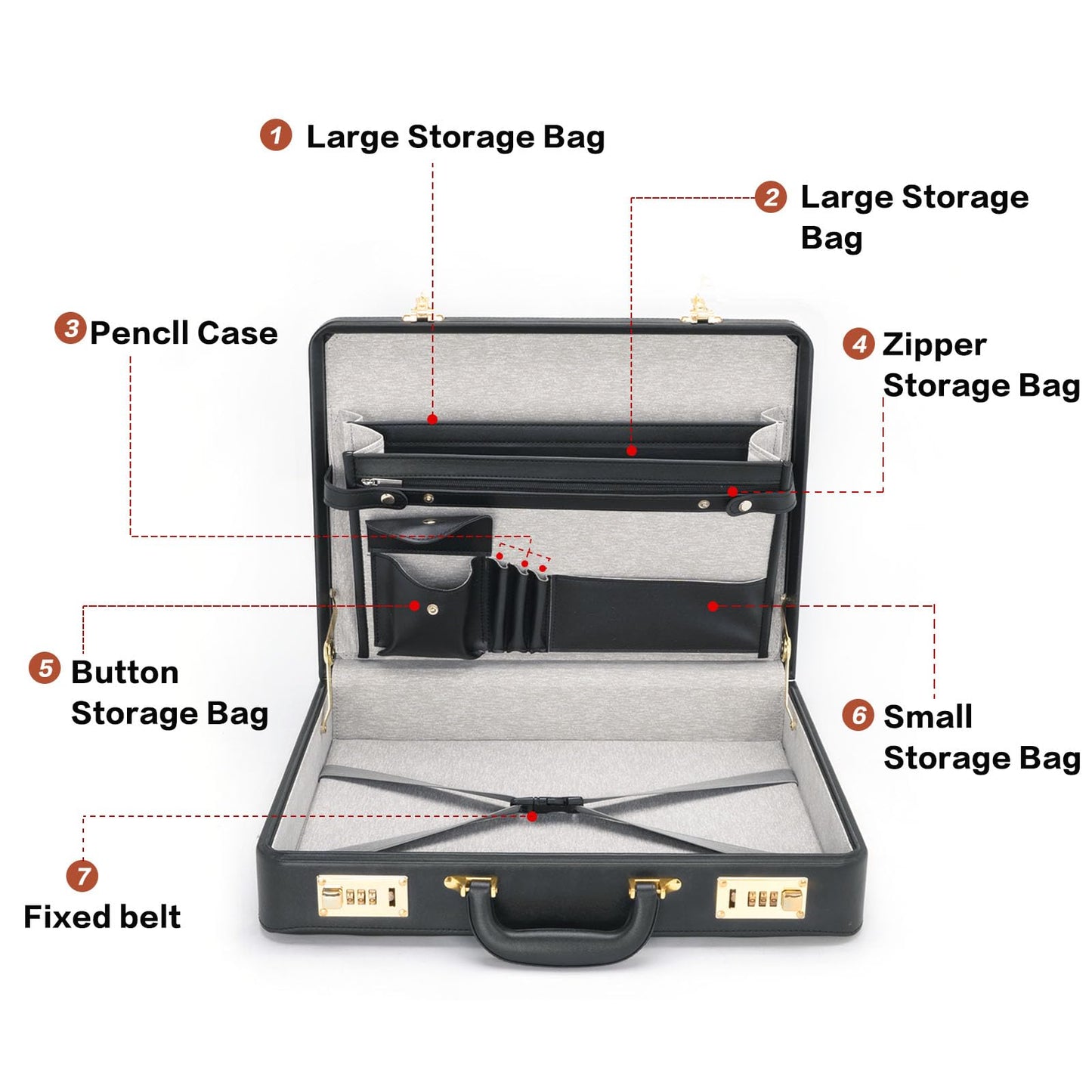 LOCKCURX Briefcases for Men, Anti-Theft Dual Lock Briefcase with 16 Inch Laptop Compartment, Waterproof Faux Leather, Brief Cases Men with Multi File Organizer, Perfect for Office, Travel (Black)