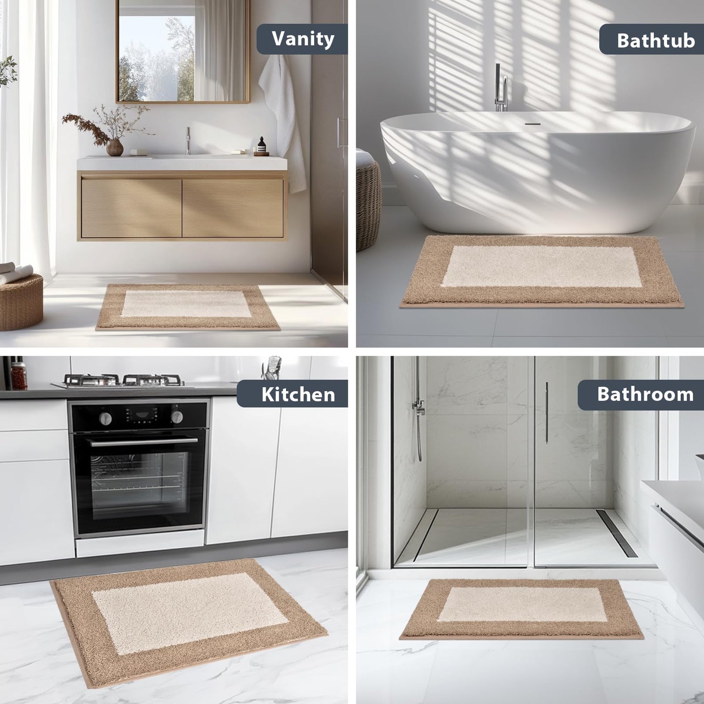 anllugs Bathroom Rugs 24" x 60", Non-Slip Extra Soft Absorbent Bath Rugs, Machine Washable Quick Dry Bath Mats for Bathroom Floor, Shower, Bathtub and Sink, Beige & Grayish Brown