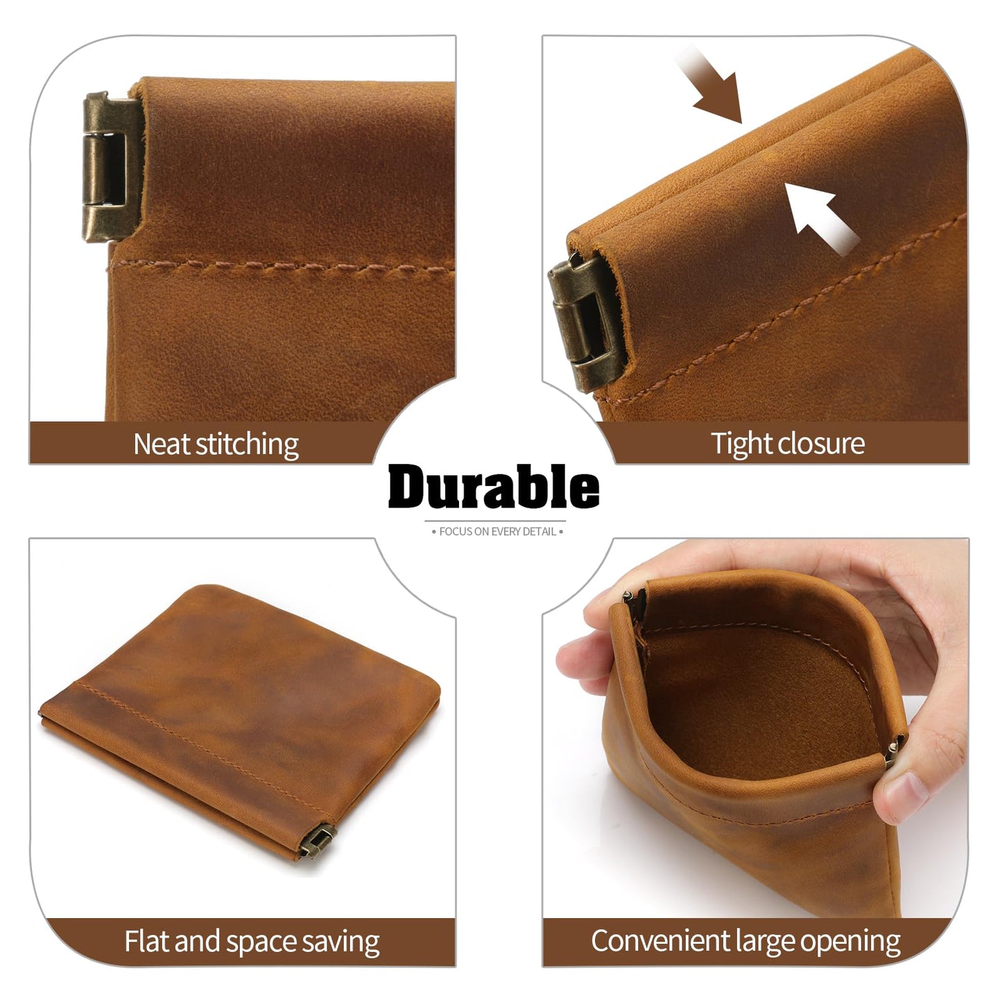 Jack&Chris Mini Coin Purse, Genuine Leather Small Coin Wallet, Leather Squeeze Coin Purse Pouch Change Holder For Men & Women, JC309