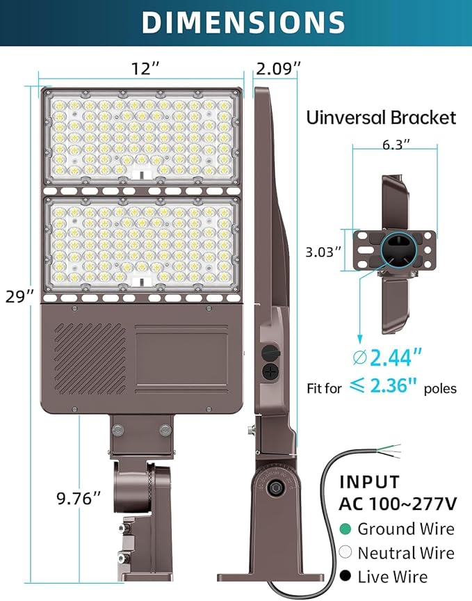 10PCS LED Parking Lot Lights 320W 250W 200W, LED Shoebox Light 5700K 5000K 4500K Arm&Slip Fit Mount, DLC Listed Outdoor Pole Light with Photocell, IP65 Commercial Street Area Flood Lighting 100-277V