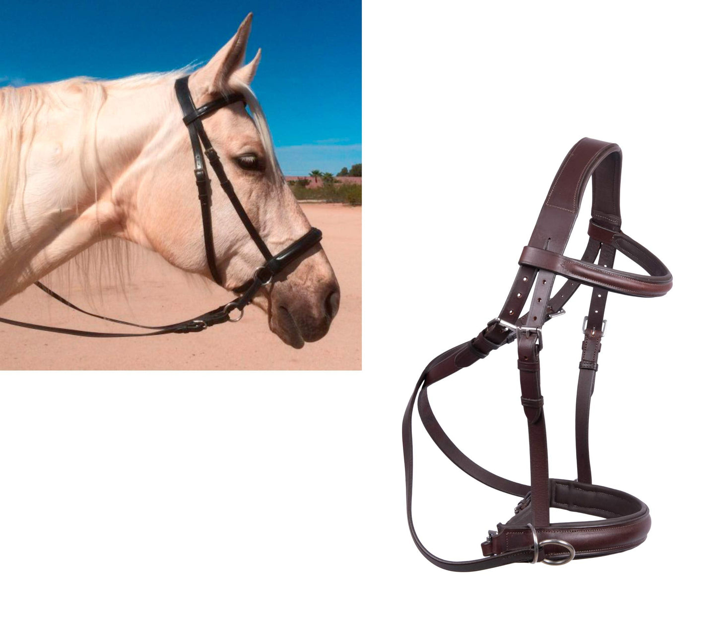 Hulara Wonder Care Genuine English Leather Crossover | Crossunder Bitless Horse Bridle Headstall with Reins