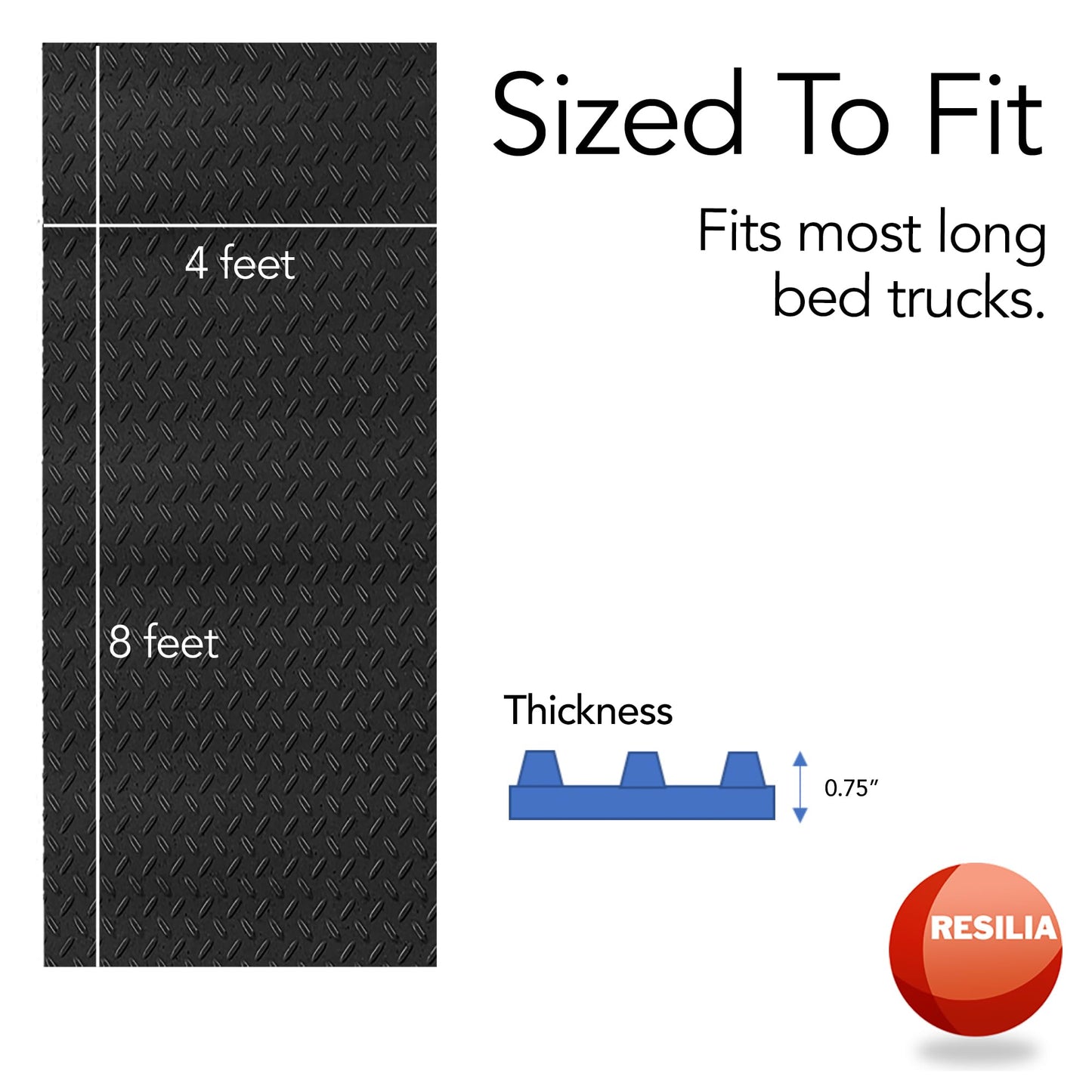 RESILIA Truck Bed Mat Liner – Universal Size, Durable Heavy-Duty All-Weather Protection for Your Truck, Cargo Van, or SUV, Pickup Accessories, Trim to Fit, Black, Thick 4 Foot x 8 Foot, Made in USA