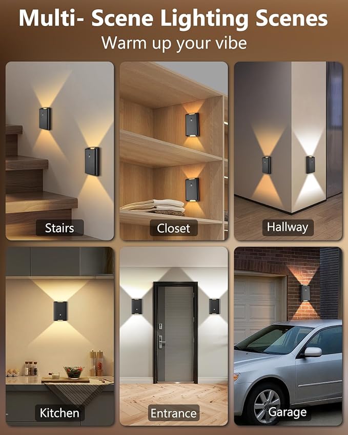 2 Pack Rechargeable Motion Sensor Wall Sconce – 5000mAh Wireless Battery Operated Wall Light, 3 Colors Up/Down Lighting Night Light with Remote Control for Indoor Stairs, Bedroom, Hallway (Black)