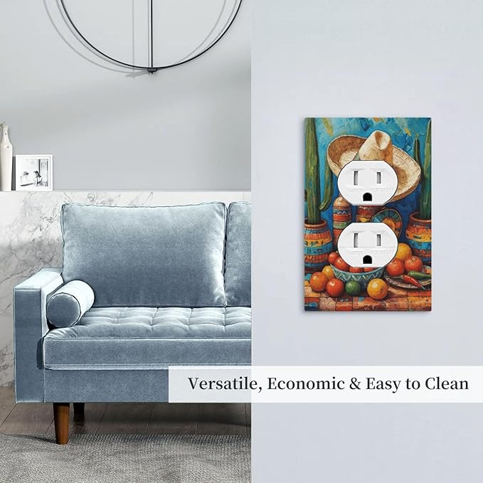Decorative Art Light Switch Covers Mexican Sombrero & Serape Vibes 1 Gang Single Duplex Outlet Wall Plate Switchplate Electrical Faceplate for Home Decor