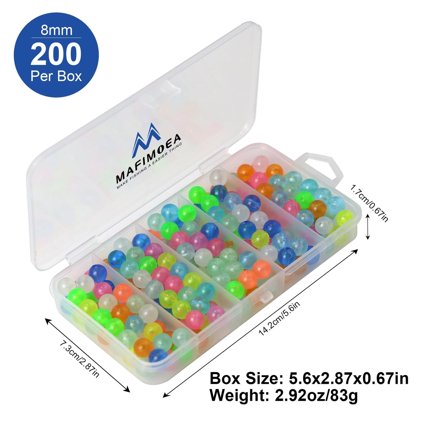 MAFIMOEA 200/500pcs Luminous Fishing Beads Bait Eggs Assorted Set Plastic Fishing Line Rig Bead for Bass Catfish 6mm 10mm Freshwater Saltwater