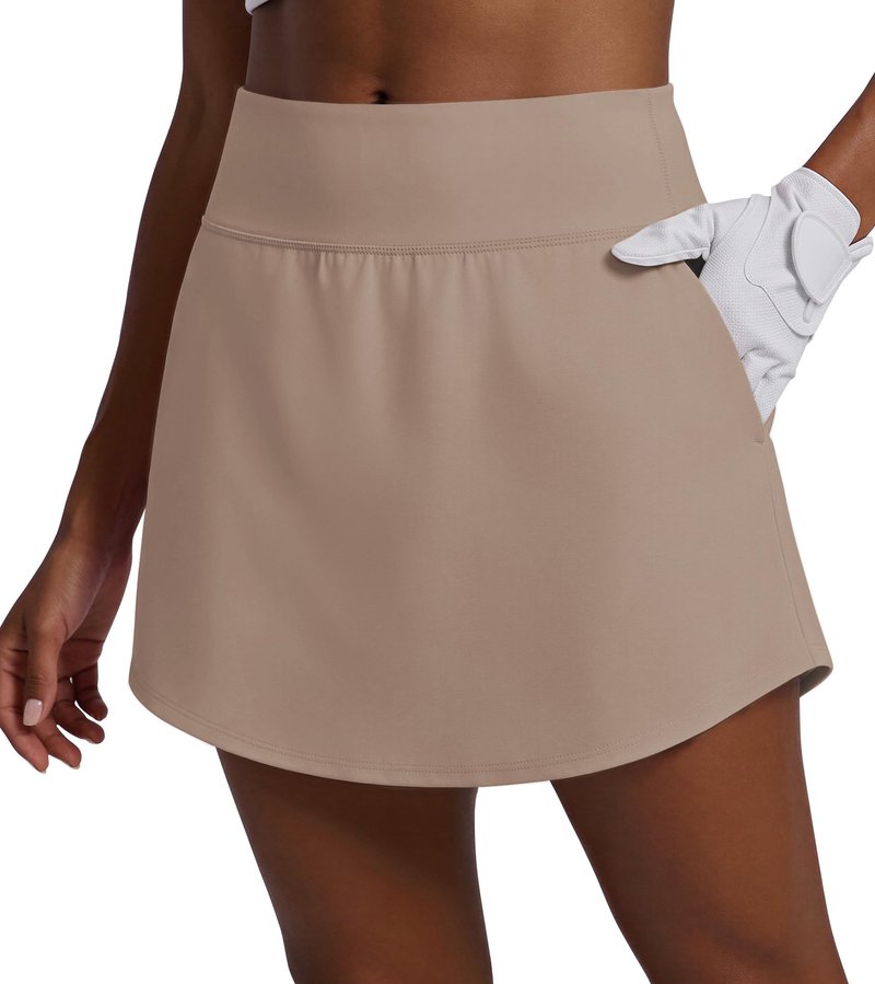 PINSPARK Dolphin Golf Skorts for Women Stretchy Tennis Skirts Built-in Shorts Athletic Workout Skort Skirts Lightweight Activewear, Khaki XS
