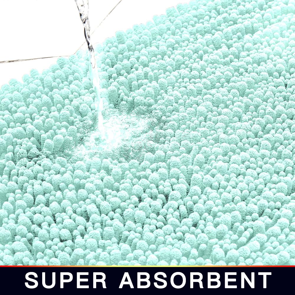 Walensee Large Bathroom Rug Non Slip Bath Mat (72x24 Inch Spa Blue) Water Absorbent Super Soft Shaggy Chenille Machine Washable Dry Extra Thick Perfect Absorbant Best Plush Carpet for Shower Floor