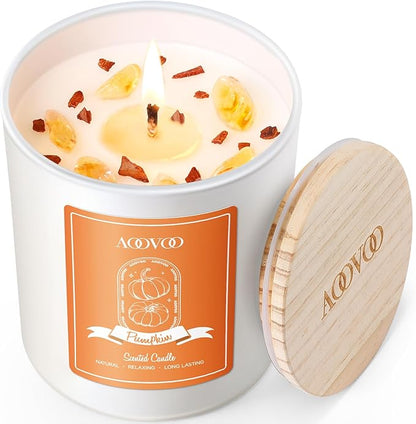 AOOVOO Pumpkin Scented Candles for Women - Aromatherapy Candle with Crystals Inside, 10oz Soy Candles for Home Scented, Birthday Gifts Candle for Women Mom
