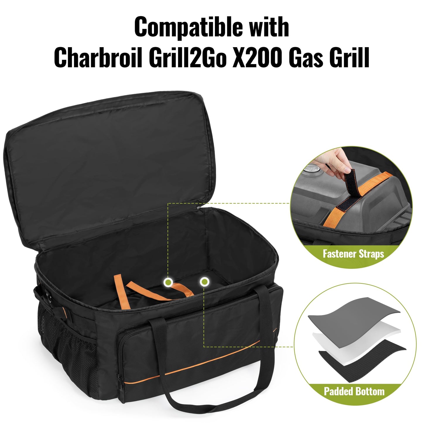 HODRANT Grill Carry Case Compatible with Char-Broil Grill2Go X200 Portable Propane Gas Grill, 1-Burner Grill Cover Bag with Multi Storage Pockets for Outdoor Grill Tools & Accessories, Only Bag