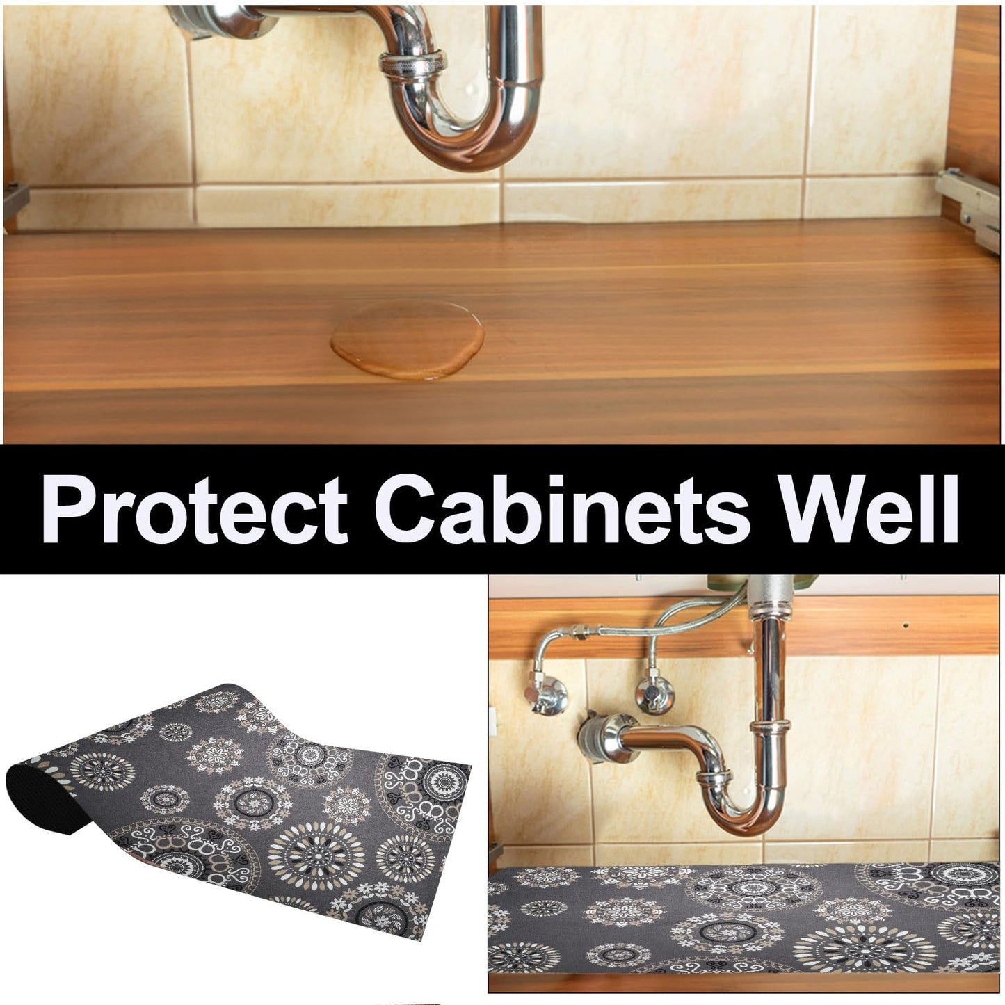AiBOB Waterproof Under Sink Mat, Absorbent Quick Dry Sink Liners Protect Cabinets, Durable Shelf Liners, Slip Resistant and Non-Adhesive, 24X36, Multi