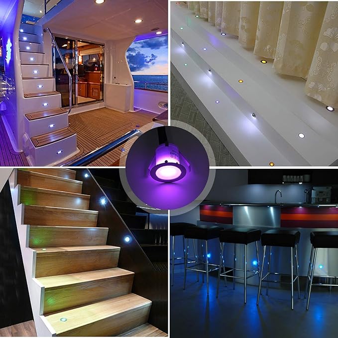 LED Recessed Deck Light Kits with Protecting Shell, LED Outdoor Landscape Lighting IP67 Waterproof, DC 12V Low Voltage for Garden,Yard Steps,Stair,Patio,Floor,Kitchen Decoration (20pcs, RGB)