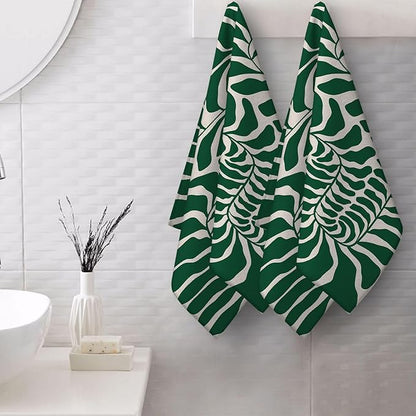 Green Leaves Decorative Hand Towels for Bathroom Set of 2 Soft Absorbent Vintage Botanical Bath Towels for Bathroom Spa Yoga Gym Sport Home Farmhouse Kitchen Decor 14"x28"
