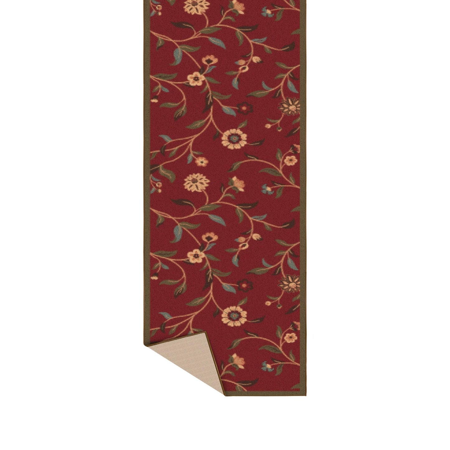 Ottomanson Accent Rug – Non Slip Low Pile Small Rug for Entryway, Bedroom, Bedside & Coffee Table Areas, 2'7" x 4', Floral Red