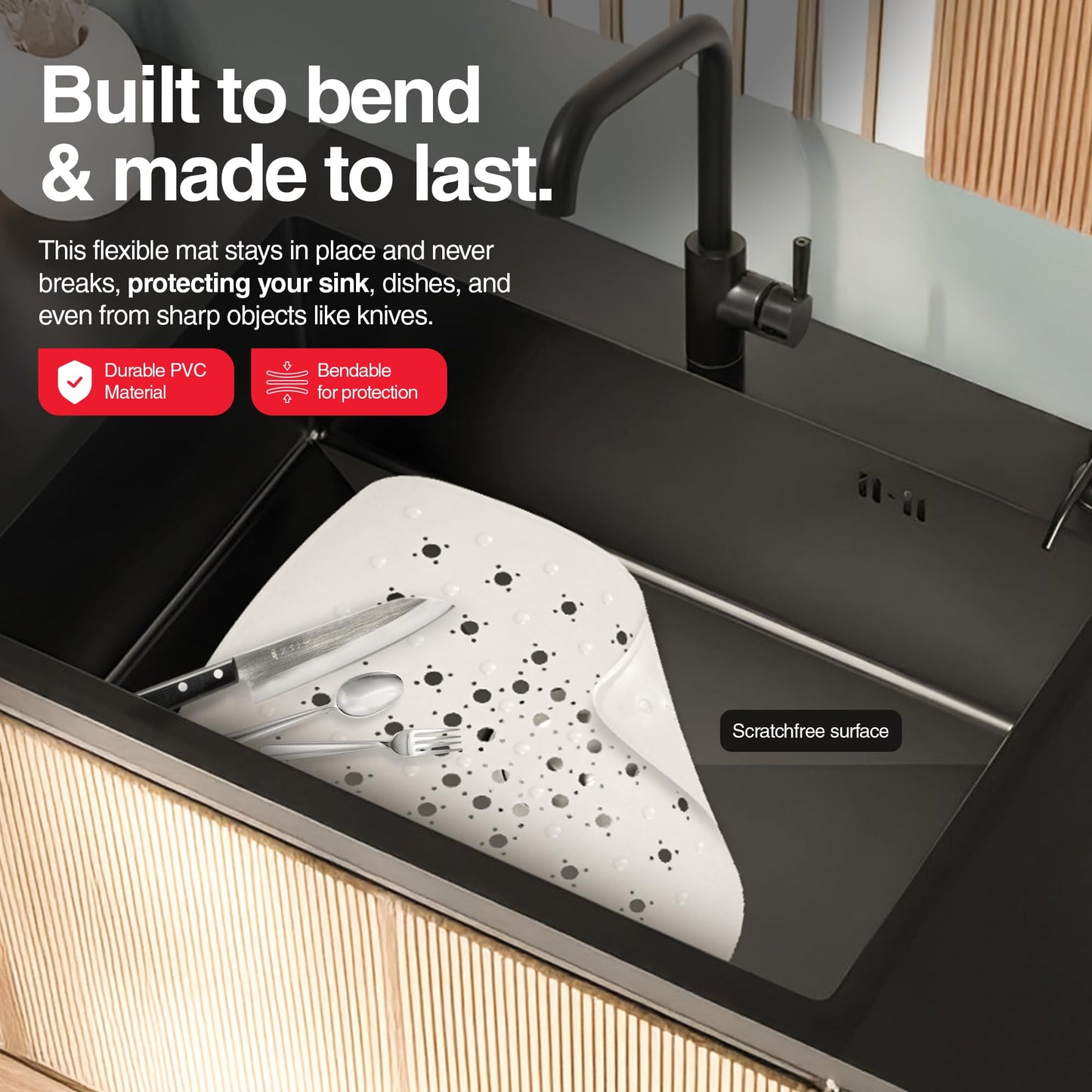 Home Basics Kitchen PVC Sink Mat, White (11" x 13")