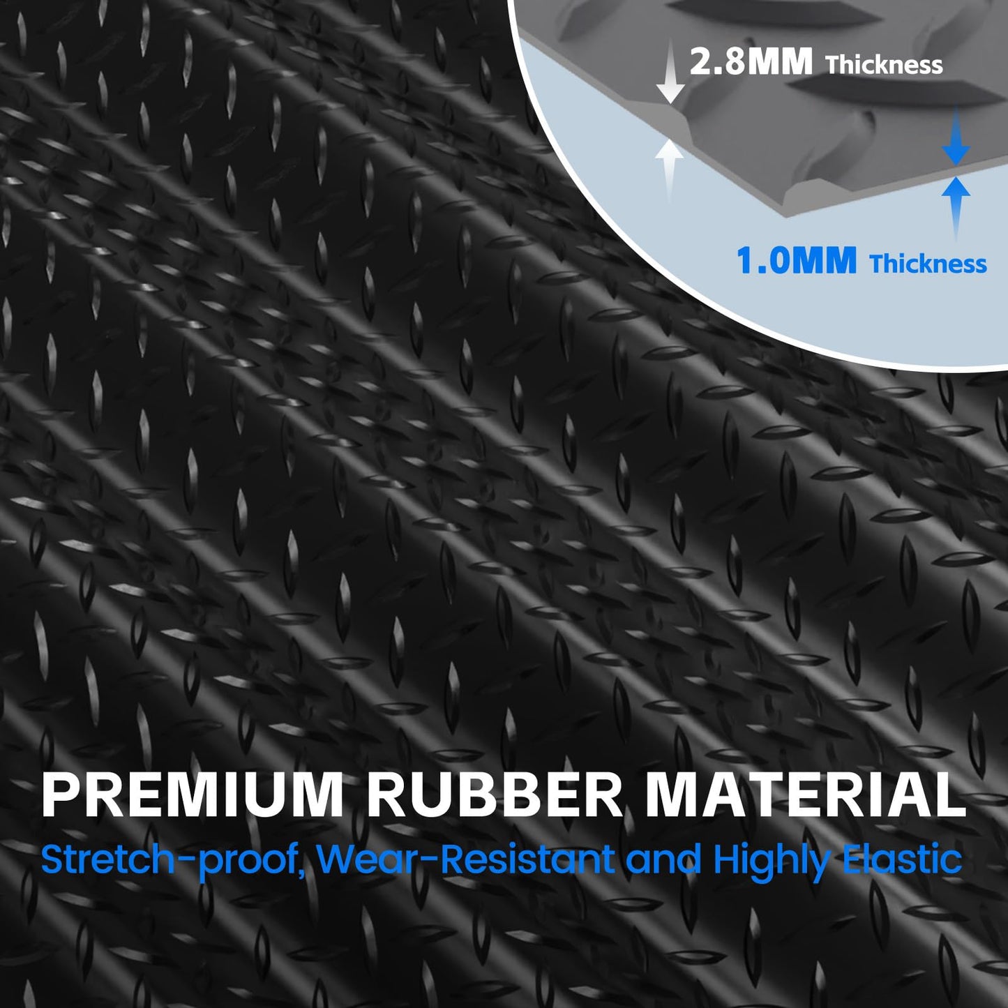 StellarStar 8x20 FT Garage Floor Mat, 2.8mm Thickened PVC Flooring Roll for Under Car, 160 SQFT Diamond Plate Black Garage Mats for Garage, Warehouse, Basement, Factory, Trailer (Include Tapes)