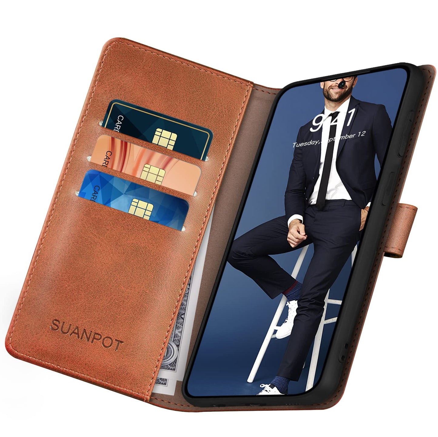 SUANPOT for Samsung Galaxy S23 +/ Plus Wallet case with RFID Blocking Credit Card Holder,Flip Book PU Leather Protective Cover Women Men for Samsung S23Plus Phone case Light Brown