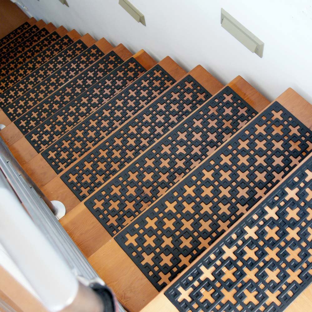 Rubber-Cal 10-104-000-6PK Stars Step Mat Rubber Stair Treads, Black, 10" x 29.75"