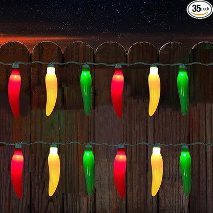13.6FT Chili Pepper Lights Lights with 37 Mini Triplecolor Chili Lights(2 Spare),Outdoor Christmas Incandescent Pepper Lights for Indoor Outside Garden Patio Mexican Xmas Day Decor Parties
