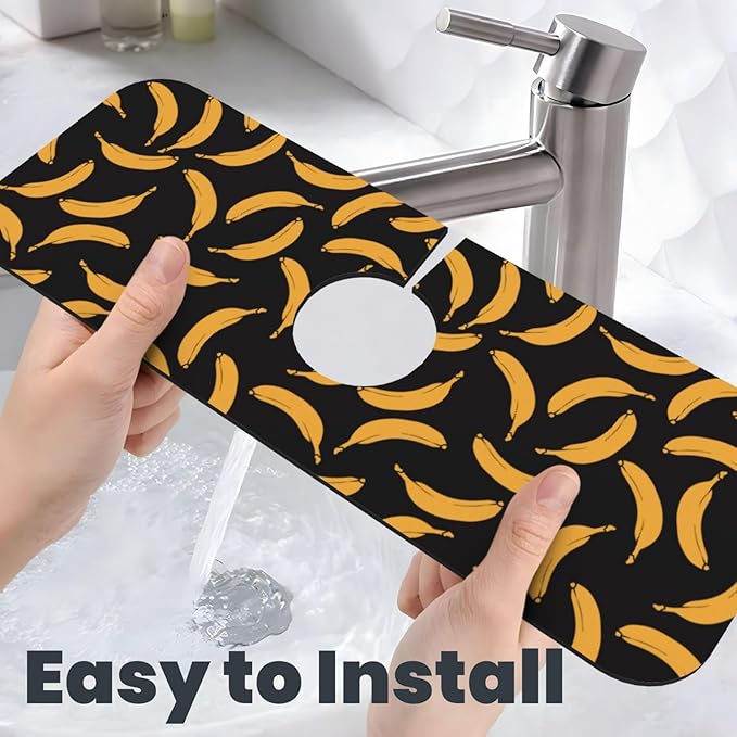 Yellow Banana Black Kitchen Sink Splash Guard Faucet Mat Super Absorbent Fast
