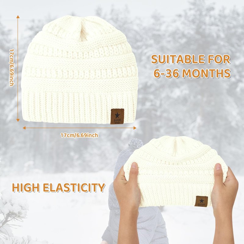 Century Star 3 Pack Baby Winter Hat Satin Lined Baby Beanie for Boys Girls Warm Knit Infant Toddler Hats Cap Black&White&Pink 6-36 Months