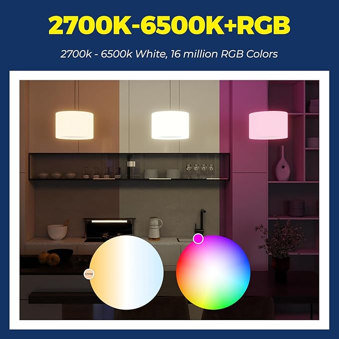 Lightinginside Smart Light Bulbs 60W Equivalent, WiFi Smart Bulb Compatible with Alexa/Google Assistant/Smart Life, A19 E26 RGBCW Color Changing, No Hub Required,2.4G WiFi, ETL Listed, 9W 800LM, 4PCS