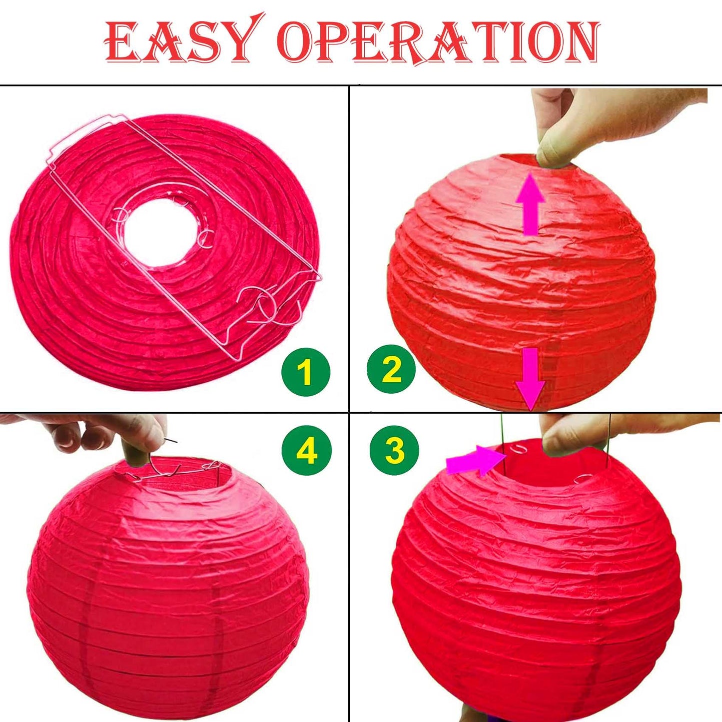KUNYYI Hot Pink-Orange and Pink Paper Lanterns 12Pcs Hanging Lanterns for Birthday Party, Wedding, Home Decor, Baby Shower Festive Decoration